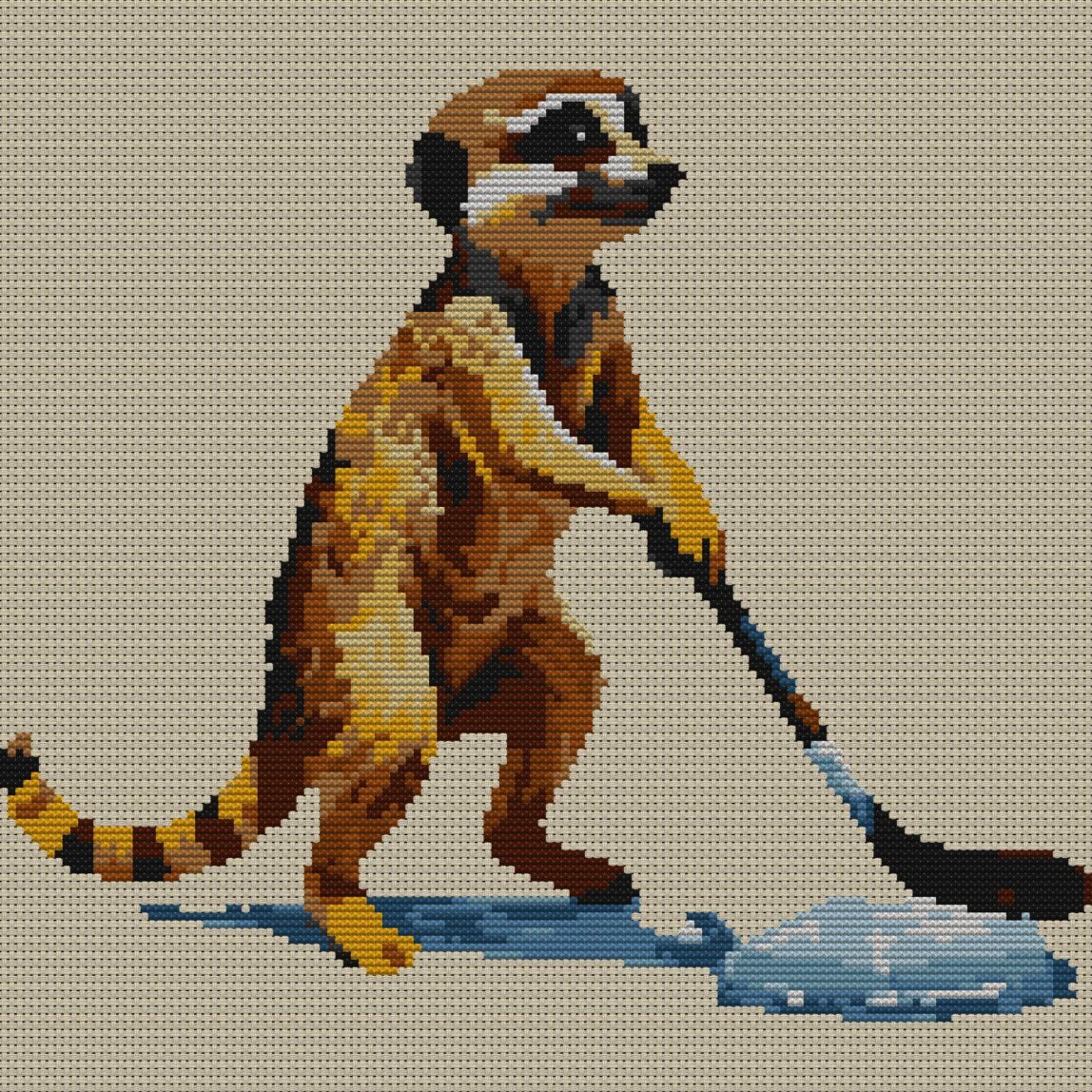 meerkat-hockey full design mockup without frame meerkat-hockey full cross stitch design mockup without frame, realistic embroidery preview