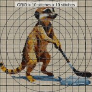 meerkat-hockey close-up cross stitch detail showing color changes, confetti areas and stitch texture