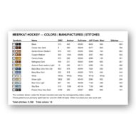 meerkat-hockey thread color chart with DMC, Anchor, Sullivans, J&P Coats and Maxi color references