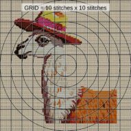 llama-sombrero close-up cross stitch detail showing color changes, confetti areas and stitch texture
