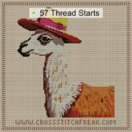 llama-sombrero cross stitch start point map with highlighted thread start positions in the full design