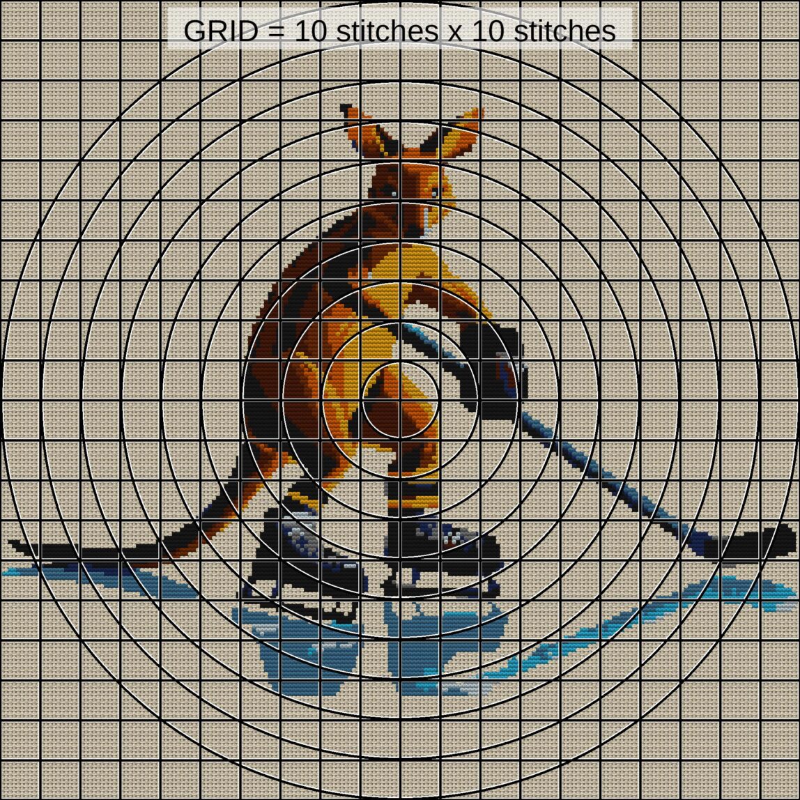 kangaroo-hockey zoomed stitching detail kangaroo-hockey close-up cross stitch detail showing color changes, confetti areas and stitch texture