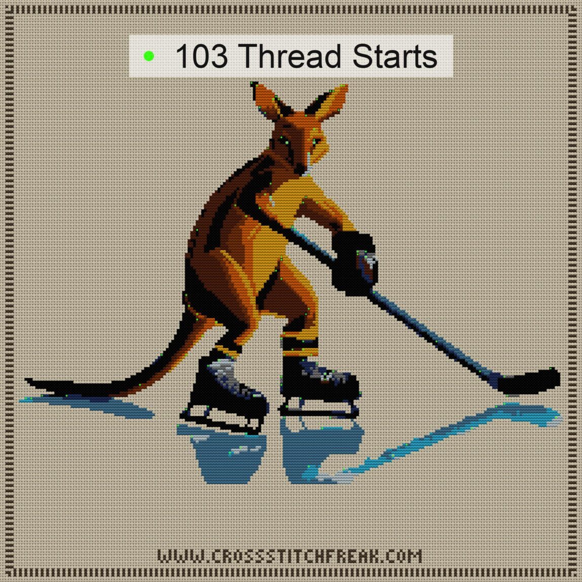 kangaroo-hockey thread start point map kangaroo-hockey cross stitch start point map with highlighted thread start positions in the full design
