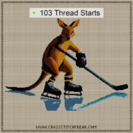 kangaroo-hockey cross stitch start point map with highlighted thread start positions in the full design