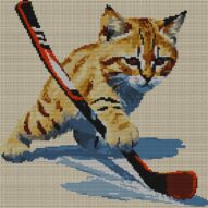 cat-hockey full cross stitch design mockup without frame, realistic embroidery preview