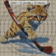 cat-hockey close-up cross stitch detail showing color changes, confetti areas and stitch texture
