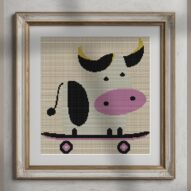 born-to-skate alternative framed cross stitch mockup, realistic finished embroidery presentation