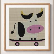 born-to-skate framed cross stitch mockup, realistic finished embroidery design, PDF pattern digital download