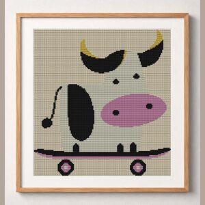 born-to-skate framed cross stitch mockup, realistic finished embroidery design, PDF pattern digital download