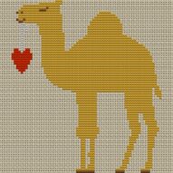 Camel-lots-of-love full cross stitch design mockup without frame, realistic embroidery preview