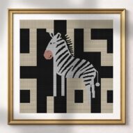 digital-zebra-cave-art alternative framed cross stitch mockup, realistic finished embroidery presentation
