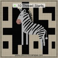 digital-zebra-cave-art cross stitch start point map with highlighted thread start positions in the full design