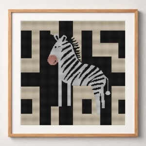 digital-zebra-cave-art framed cross stitch mockup, realistic finished embroidery design, PDF pattern digital download