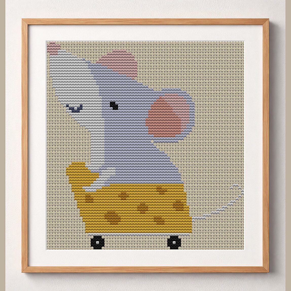 you-are-what-you-eat framed cross stitch mockup, realistic finished embroidery design, PDF pattern digital download