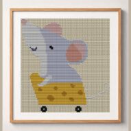 you-are-what-you-eat framed cross stitch mockup, realistic finished embroidery design, PDF pattern digital download
