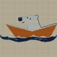 paper-boat-adventures full cross stitch design mockup without frame, realistic embroidery preview