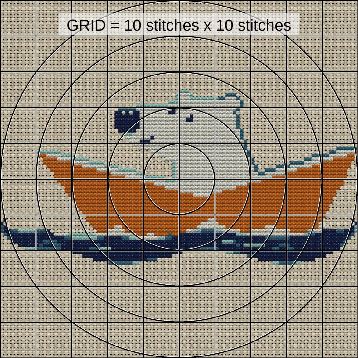 paper-boat-adventures close-up cross stitch detail showing color changes, confetti areas and stitch texture