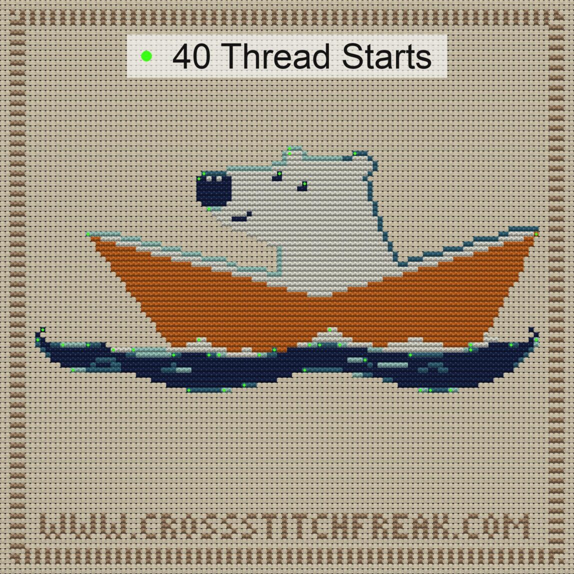 paper-boat-adventures cross stitch start point map with highlighted thread start positions in the full design