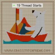 travel-deifferently cross stitch start point map with highlighted thread start positions in the full design