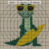 surf-now-snap-later-allig close-up cross stitch detail showing color changes, confetti areas and stitch texture