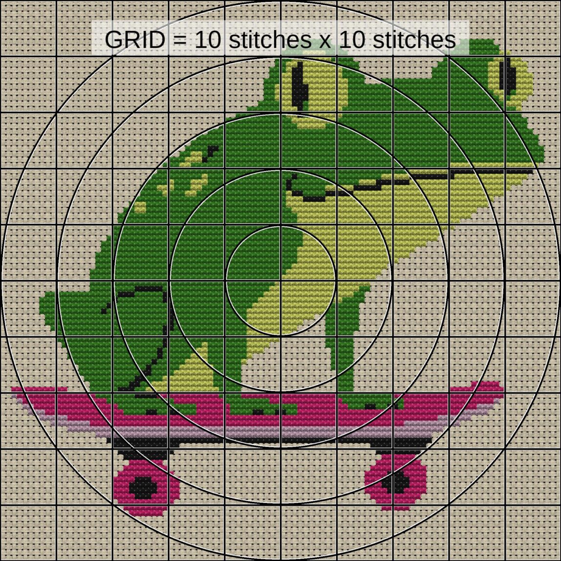 skate-or-die close-up cross stitch detail showing color changes, confetti areas and stitch texture