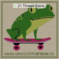 skate-or-die cross stitch start point map with highlighted thread start positions in the full design