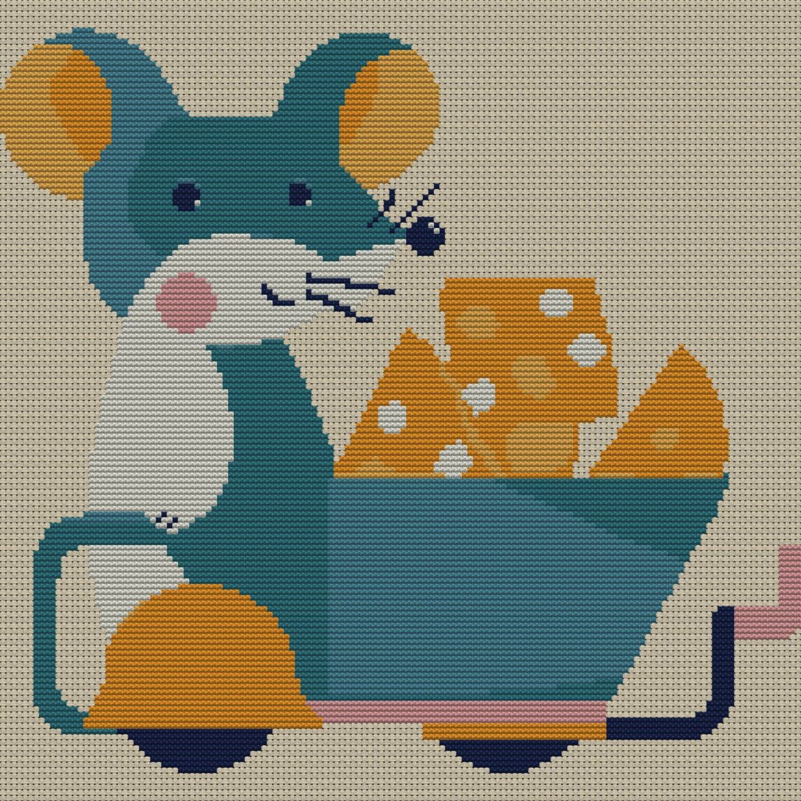 shopping-queen full cross stitch design mockup without frame, realistic embroidery preview