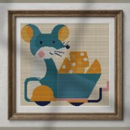 shopping-queen alternative framed cross stitch mockup, realistic finished embroidery presentation
