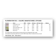 flowers-for-you thread color chart with DMC, Anchor, Sullivans, J&P Coats and Maxi color references
