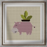 flowers-for-you alternative framed cross stitch mockup, realistic finished embroidery presentation