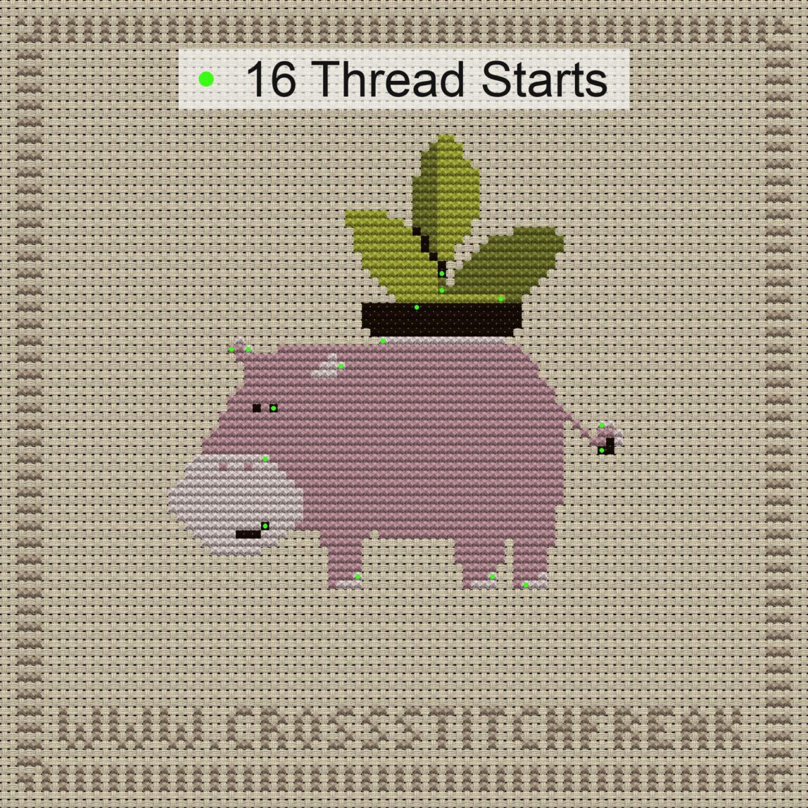 flowers-for-you cross stitch start point map with highlighted thread start positions in the full design