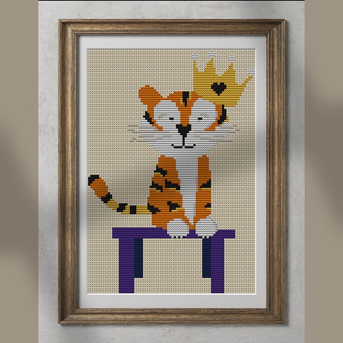 throne-of-stripes alternative framed cross stitch mockup, realistic finished embroidery presentation