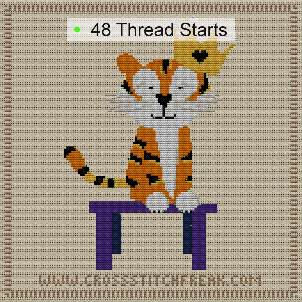 throne-of-stripes cross stitch start point map with highlighted thread start positions in the full design