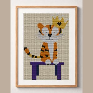 throne-of-stripes framed cross stitch mockup, realistic finished embroidery design, PDF pattern digital download