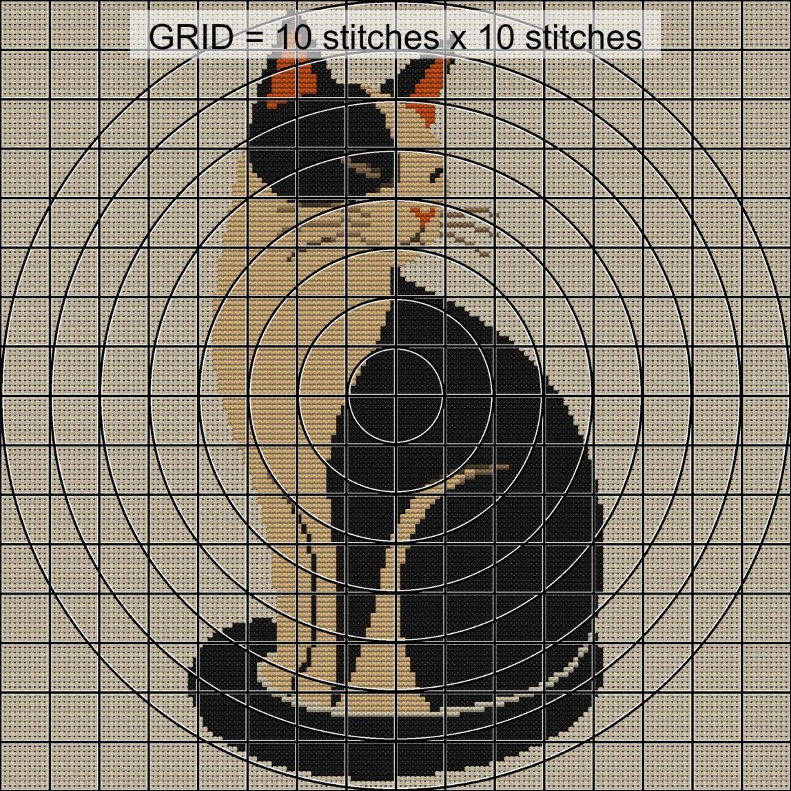cool-cat close-up cross stitch detail showing color changes, confetti areas and stitch texture