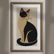 cool-cat alternative framed cross stitch mockup, realistic finished embroidery presentation