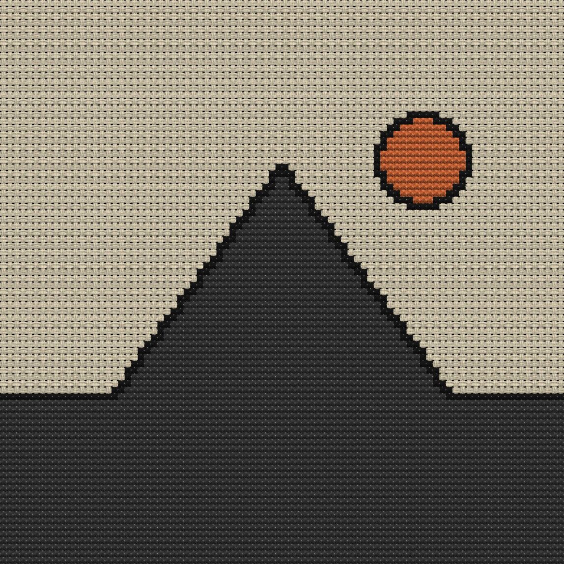 minimalist-pyramid full cross stitch design mockup without frame, realistic embroidery preview