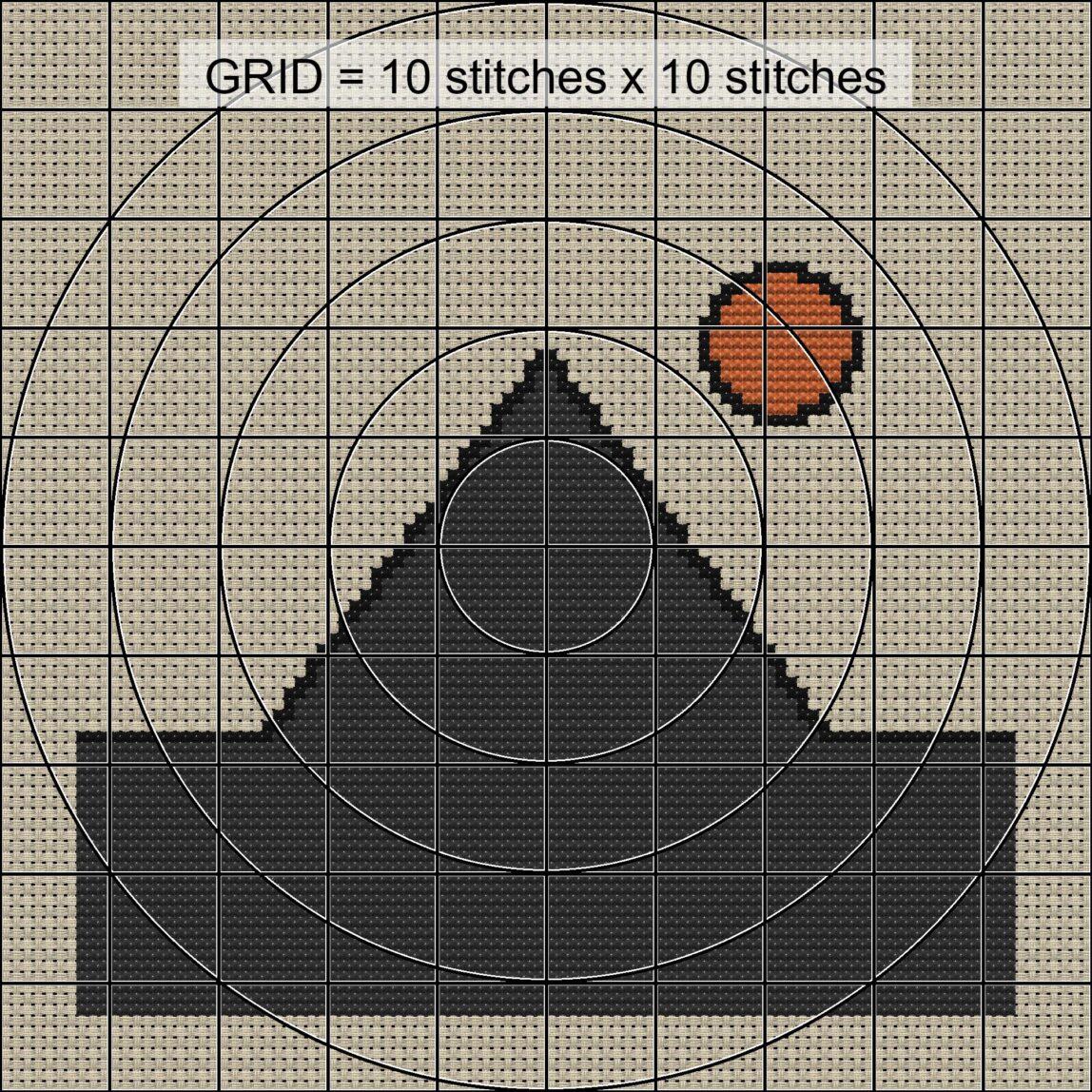minimalist-pyramid close-up cross stitch detail showing color changes, confetti areas and stitch texture