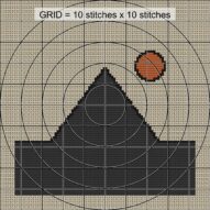 minimalist-pyramid close-up cross stitch detail showing color changes, confetti areas and stitch texture