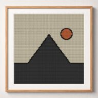 minimalist-pyramid framed cross stitch mockup, realistic finished embroidery design, PDF pattern digital download