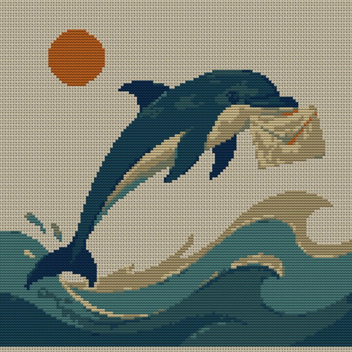 postfish full cross stitch design mockup without frame, realistic embroidery preview