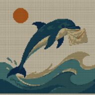 postfish full cross stitch design mockup without frame, realistic embroidery preview