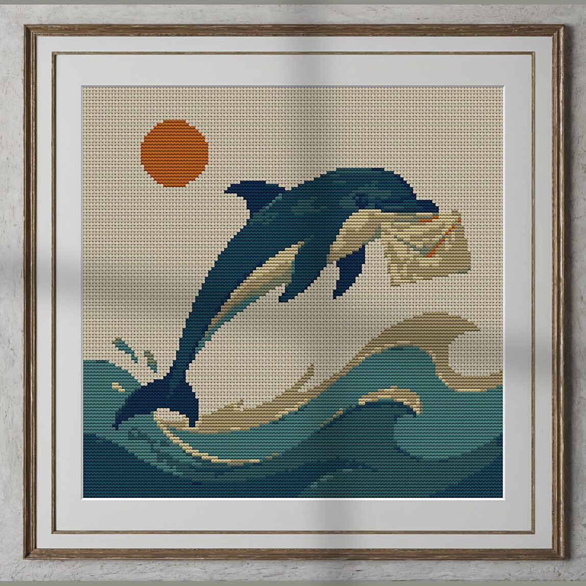 postfish alternative framed cross stitch mockup, realistic finished embroidery presentation
