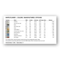 white-flower thread color chart with DMC, Anchor, Sullivans, J&P Coats and Maxi color references