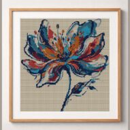 modern-flower framed cross stitch mockup, realistic finished embroidery design, PDF pattern digital download