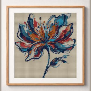 modern-flower framed cross stitch mockup, realistic finished embroidery design, PDF pattern digital download