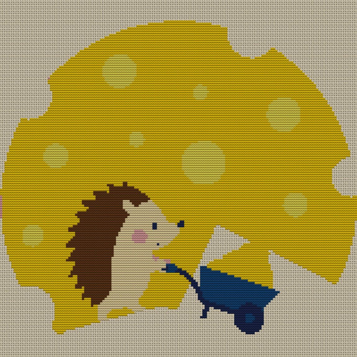 hedgehog-carving-the-chee full cross stitch design mockup without frame, realistic embroidery preview