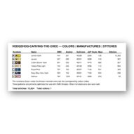 hedgehog-carving-the-chee thread color chart with DMC, Anchor, Sullivans, J&P Coats and Maxi color references