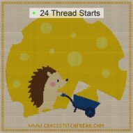 hedgehog-carving-the-chee cross stitch start point map with highlighted thread start positions in the full design