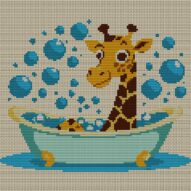giraffe-in-bathtub full cross stitch design mockup without frame, realistic embroidery preview